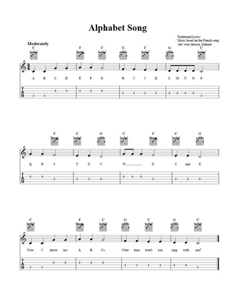 Alphabet Song Easy Guitar Sheet Music And Tab With Chords And Lyrics | ubicaciondepersonas.cdmx ...