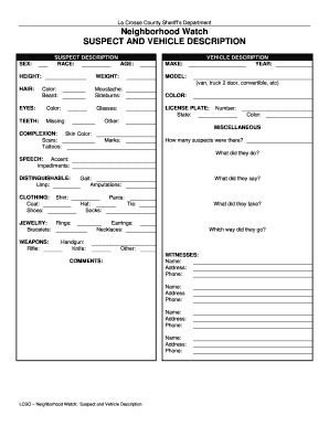 Suspect Description Form - Fill and Sign Printable Template Online