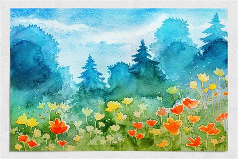 Spring Landscapes. Watercolor. (16169) | Illustrations | Design Bundles