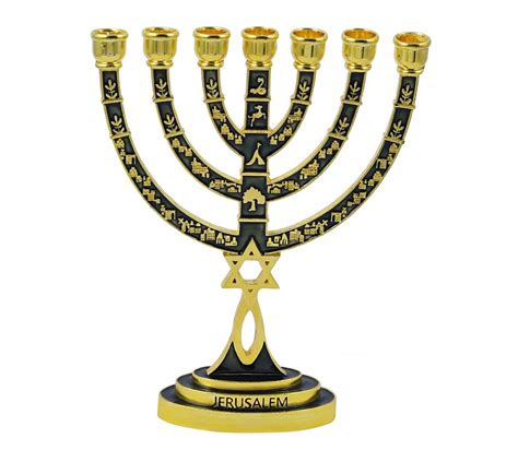 Messianic Seal Gold Tone Seven Branch Menorah Grafted Star of David - Green | aJudaica.com