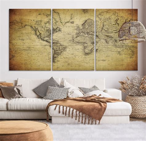 Vintage World Map Canvas Print Old Style World Map Wall Art - Etsy