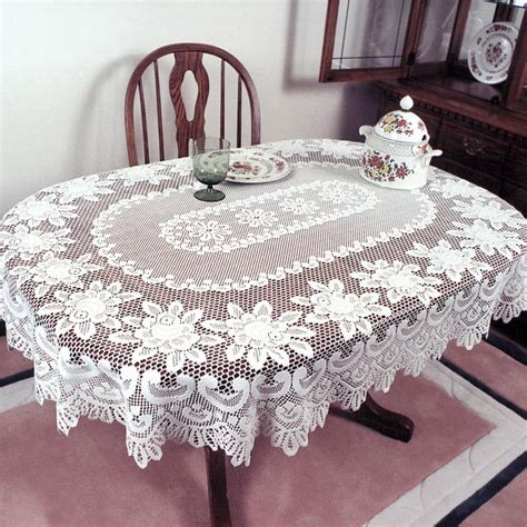 Heritage Lace Rose Oval Off-White Polyester Tablecloth, Whites | Oval tablecloth, Table linens ...