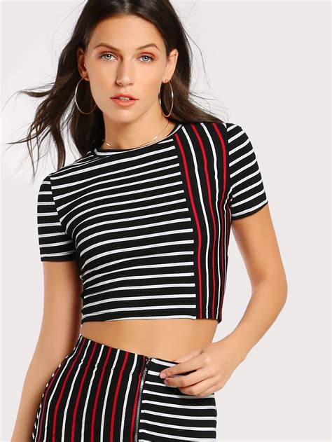 Mixed Striped Crop Top -SheIn(Sheinside)