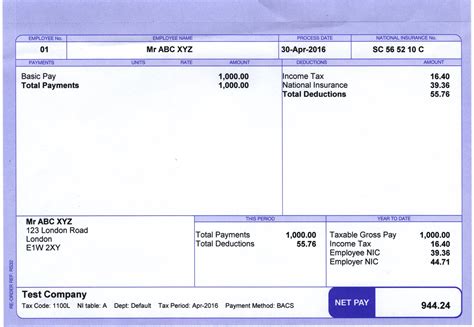 Payslip Template Uk