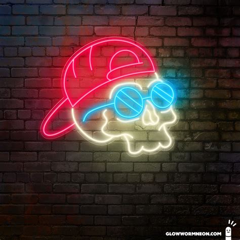 Skull with Cap on Neon Sign | Glowworm Neon