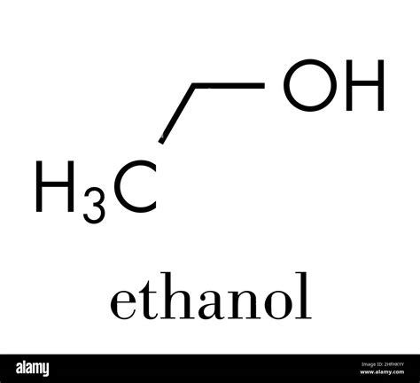 Alcohol (ethanol, ethyl alcohol) molecule, chemical structure. Skeletal ...