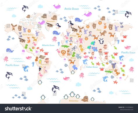 Vector Illustration World Map Animals Kids Stock Vector (Royalty Free ...