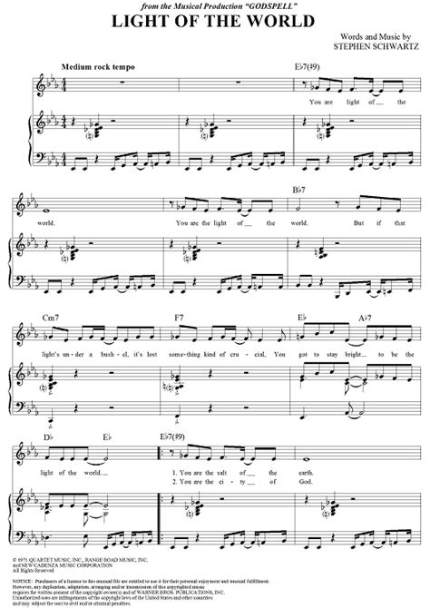 Light of the World | Light of the world, Sheet music, Stephen schwartz