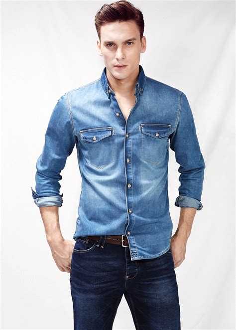 Lyst - Mango Classicfit Vintage Denim Shirt in Blue for Men