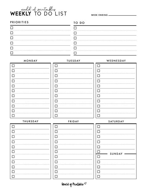 Weekly To Do List Templates - World of Printables