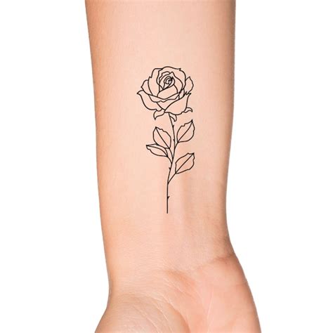 Rose Wildflower Temporary Tattoo / Rose on Stem Floral Tattoo - Etsy