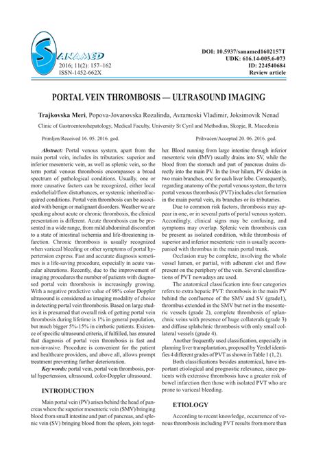 (PDF) Portal vein thrombosis: Ultrasound imaging