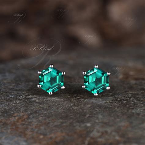 Hexagon Cut Emerald Earrings Unique May Birthstone Green Gemstone ...