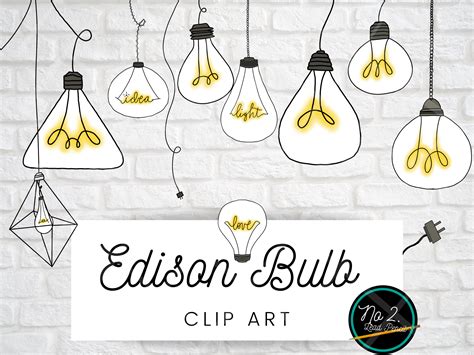 Colored Edison Bulb Clip Art, Lightbulb Clip Art, Hand Drawn Light Bulb Clip Art, PNG, Filament ...