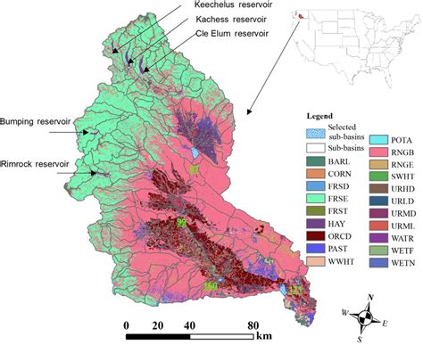 Location and land use of the Yakima River basin (67, 99, 160, and 171... | Download Scientific ...