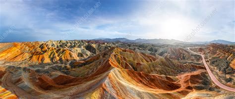 Aerial view of Zhangye Danxia Geopark, China - Stock Image - F039/1192 ...