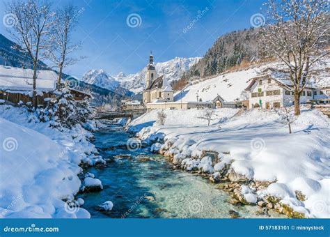 Panoramic View Of Scenic Winter Landscape In The Bavarian Alps Stock Photo - Image: 57183101