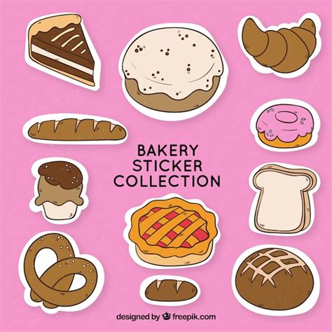 Free Vector | Bakery stickers collection with desserts