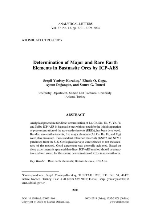 (PDF) Determination of Major and Rare Earth Elements in Bastnasite Ores by ICP-AES