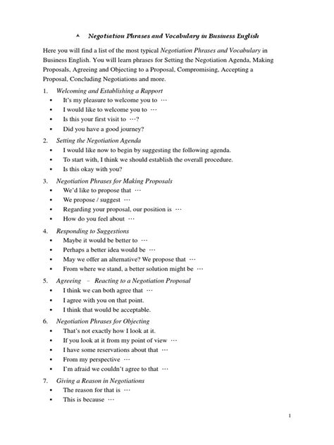 03-10 Negotiation Phrases and Vocabulary in Business English | PDF | Negotiation | Communication