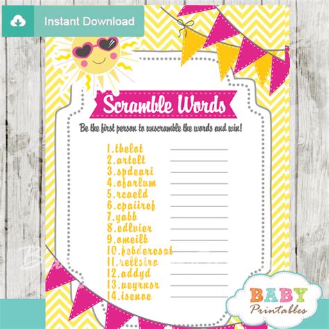 Pink & Yellow You Are My Sunshine Baby Shower Games - D161 - Baby Printables