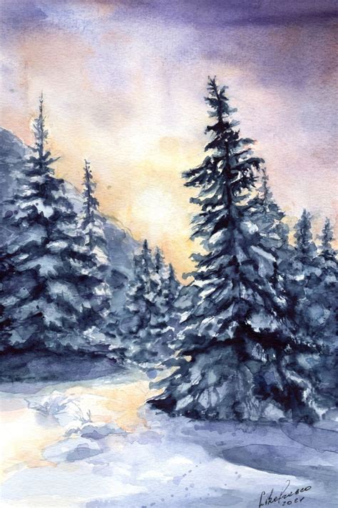 Forest Scene. Watercolor Painting. Winter Scene. Winter - Etsy | Snow forest, Watercolor scenery ...