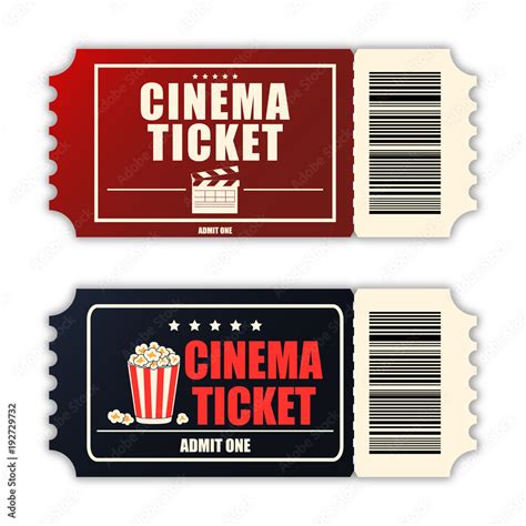 Cinema ticket set. Template of two realistic movie tickets isolated on white background. Vector ...