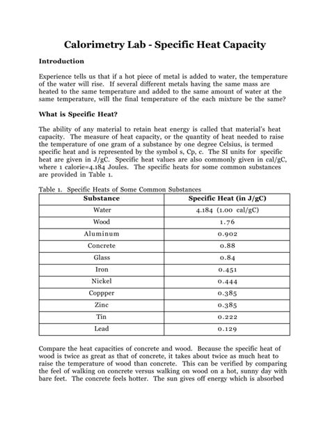 Calorimetry Lab Specific Heat Capacity, 59% OFF