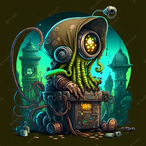 Premium Photo | Illustration of a octopus monster character, steampunk style, cartoon character ...