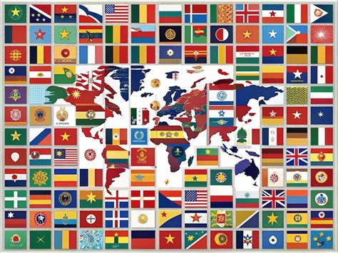 Premium Vector | World Map with Flags Featuring Stars