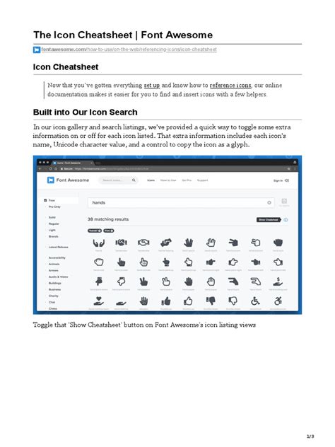 The Icon Cheatsheet - Font Awesome | PDF