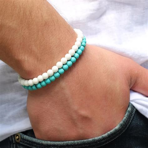 Fashion Men's Bracelet Surfer Bracelet Set Mens Beaded Wrist Bracelets 4mm Turquoisebeads ...