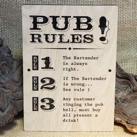 Wooden Pub Signs - "Pub Rules" - funny pub signs UK