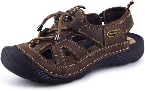 Amazon.com | Mubeuo Womens Leather Closed Toe Anti-Skid Hiking Summer Sandals Brown 41 9.5 D(M ...