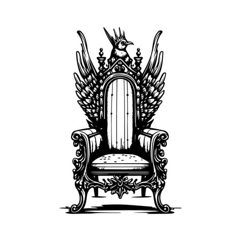 A majestic and intricate royal throne in black and white line art, Hand drawn with detail and ...