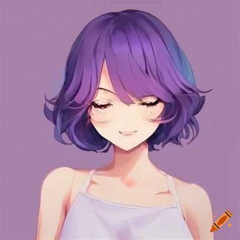 Anime girl with short wavy violet hair on Craiyon