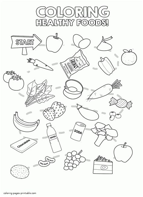 Coloring pages healthy and unhealthy food || COLORING-PAGES-PRINTABLE.COM