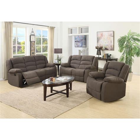 Ellis Contemporary Microfiber 3-Piece Living Room Set, Brown-S6021 ...