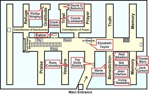 Map of Stars Graves at Forest Lawn Glendale (Great Mausoleum)