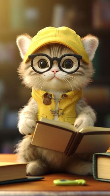 Premium AI Image | Cat with glasses reading a book