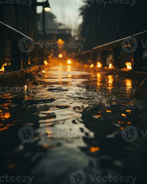 rainy street at night with street lights generative ai 32128494 Stock ...