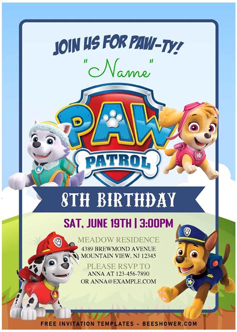 Download (Free Editable PDF) Adorable Paw Patrol Kids Birthday Party ...