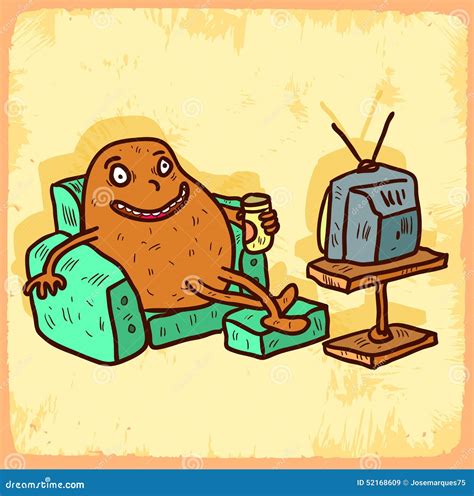 Cartoon Couch Potato Illustration , Vector Icon. Stock Vector - Image: 52168609