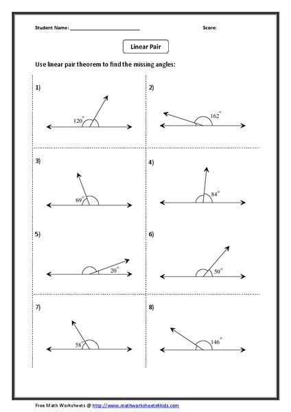 Linear Pair Theorem Worksheet for 8th - 10th Grade | Lesson Planet