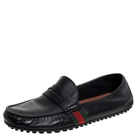 Gucci Black Leather Web Penny Loafers Size 40.5 Gucci | The Luxury Closet