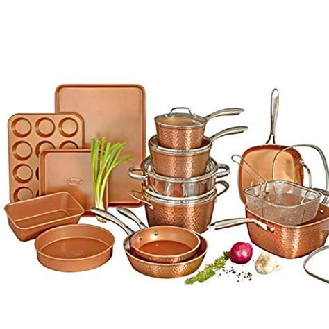 Gotham Steel Hammered Copper Collection – 20 Piece Premium Cookware & Bakeware Set with Nonstick ...