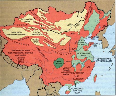 Physical Map of China 2010-2011 | Printable relief maps ( topography, river systems, climate zones)