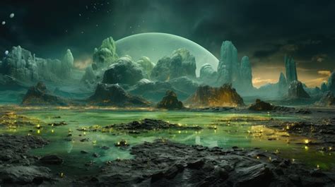 Premium Photo | Surreal alien planet landscape sci fi desktop ...