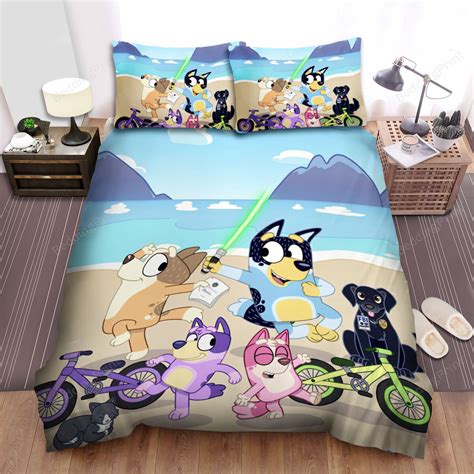 Bluey Characters Playing By The Beach Bed Sheets Spread Duvet Cover ...