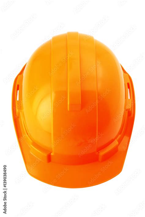 Top view of orange safety helmet on white or hard hat isolated clipping ...